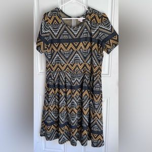 LulaRoe dress, size 3X, blue, gold and cream, knee length